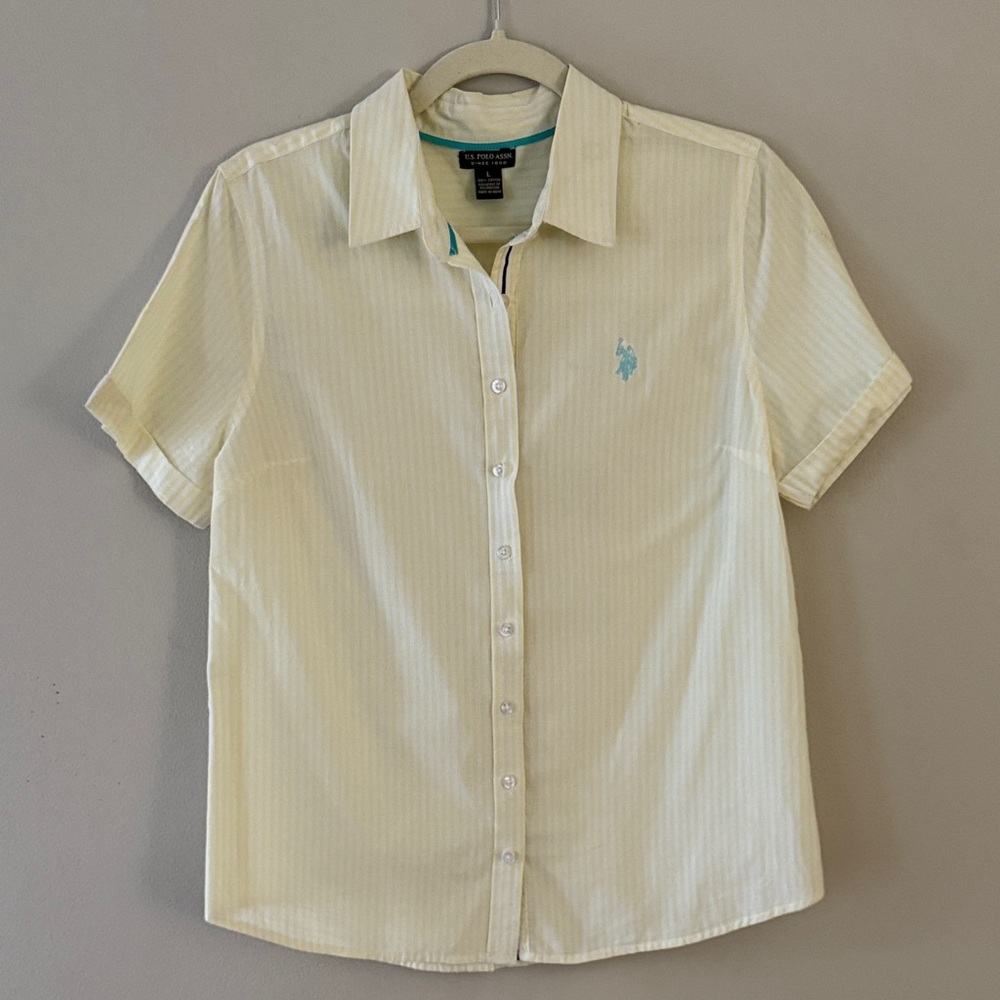 U.S. Polo Assn. Women's 100% Cotton Pale Yellow Button Down Shirt Large